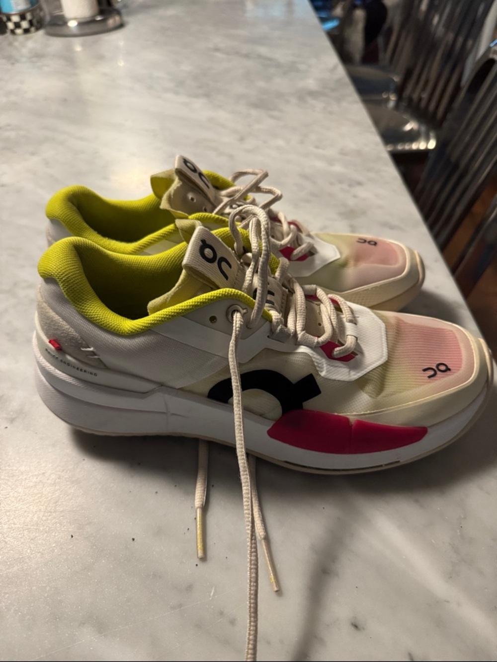 On Running Women's White Sneakers with Pink and Lime Accents